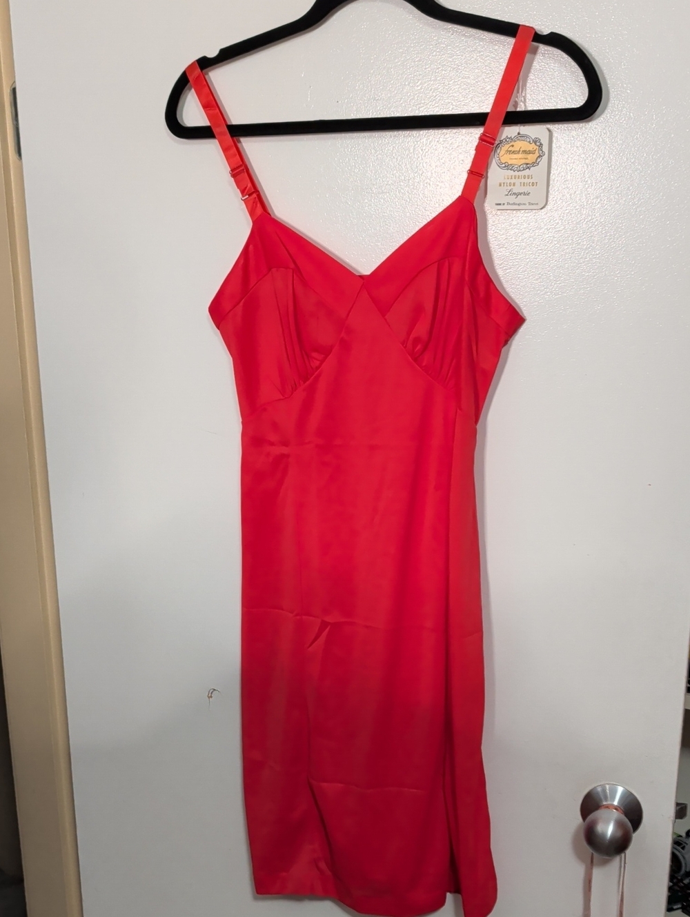Vintage Frenchmaid luxurious nylon tricot lingerie slip red deadstock